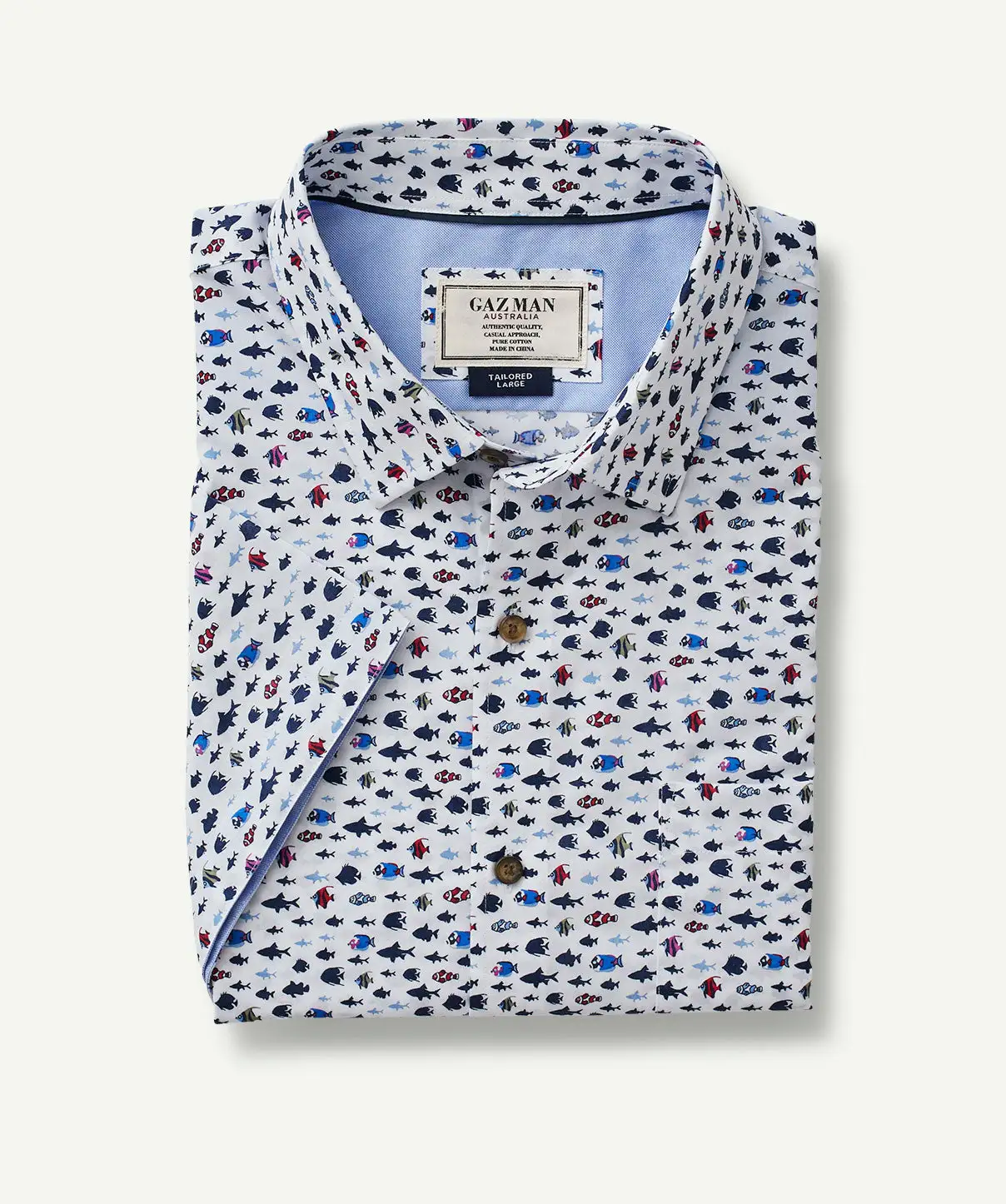 Gazman Tailored Fit Fish Print Short Sleeve Shirt - White 4 Gazman Tailored Fit Fish Print Short Sleeve Shirt - White - Image 2