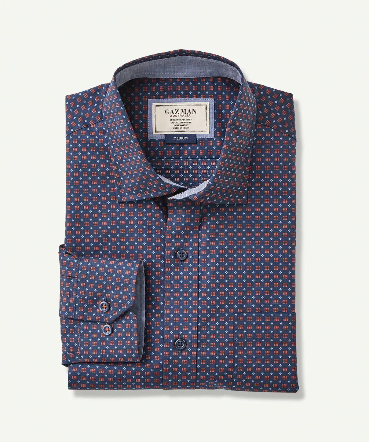 Gazman Smart Geo Square Printed Long Sleeve Shirt - Navy 4 Gazman Smart Geo Square Printed Long Sleeve Shirt - Navy - Image 2