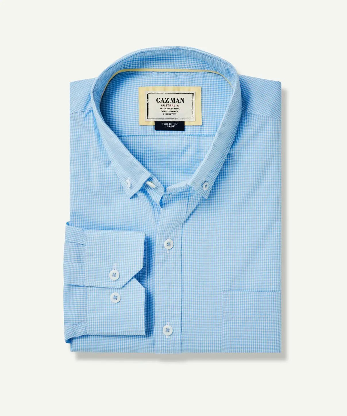 Gazman Tailored Featherweight Gingham Long Sleeve Shirt - Pale Blue 4 Gazman Tailored Featherweight Gingham Long Sleeve Shirt - Pale Blue - Image 2