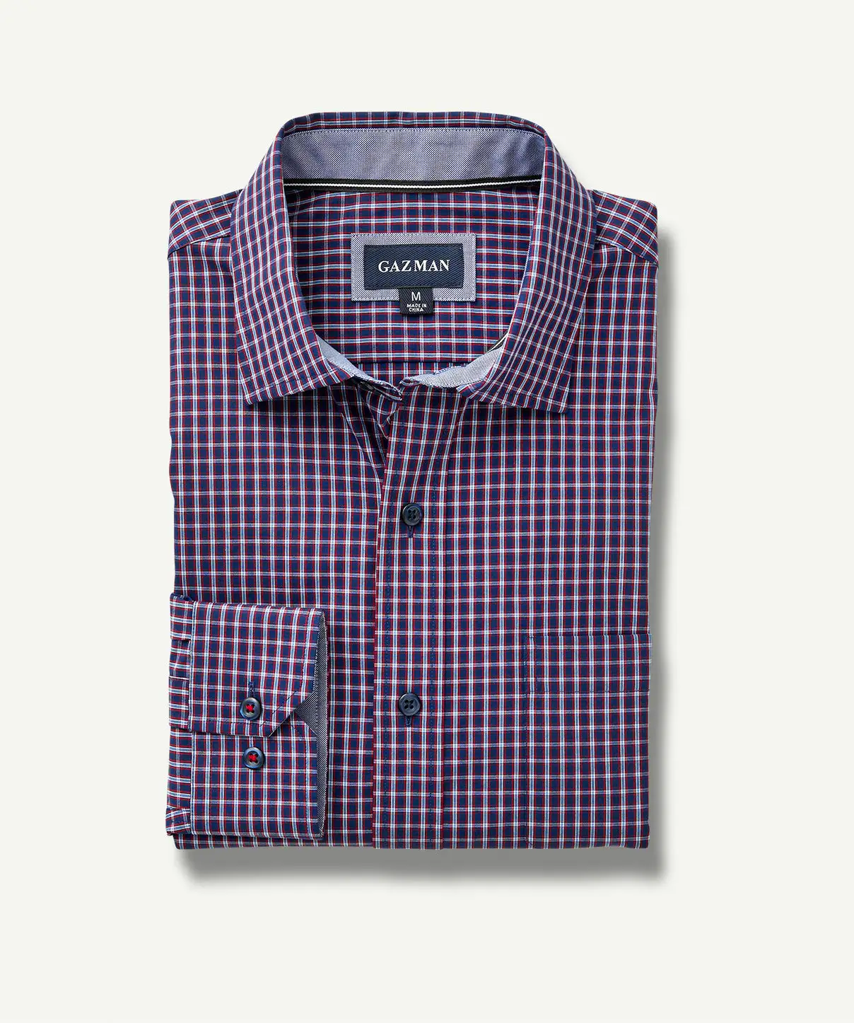 Gazman Easy Care Poplin Check Shirt - Navy/Red 4 Gazman Easy Care Poplin Check Shirt - Navy/Red - Image 2