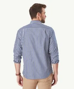 Gazman Casual Stretch Stripe Long Sleeve Shirt - Navy -Cheap Accessories Store 3 42878