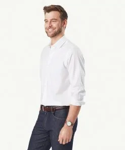 Gazman Tailored Easy Care Oxford Long Sleeve Shirt - White -Cheap Accessories Store 3 43722