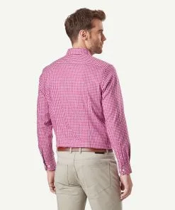 Gazman Tailored Easy Care Check Long Sleeve Shirt - Magenta -Cheap Accessories Store 3 44537