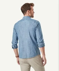Gazman Tailored Casual Chambray Long Sleeve Shirt - Chambray -Cheap Accessories Store 3 44582