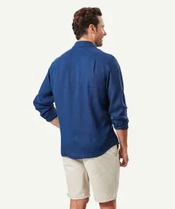 Gazman Pure French Linen Long Sleeve Shirt - Navy -Cheap Accessories Store 3 46118