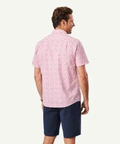 Gazman Casual Leaf Print Short Sleeve Shirt - Washed Red -Cheap Accessories Store 3 46407