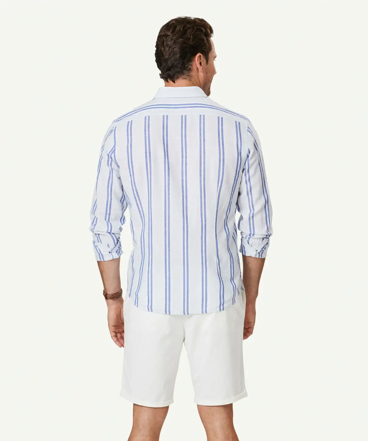 Gazman Tailored Linen Blend Stripe Long Sleeve Shirt - Pale Blue 5 Gazman Tailored Linen Blend Stripe Long Sleeve Shirt - Pale Blue - Image 3