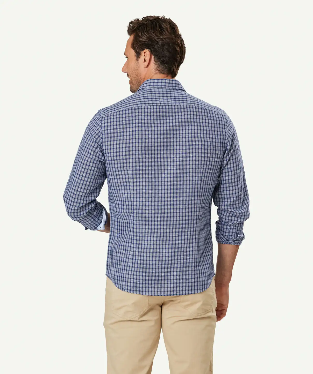 Gazman Tailored Linen Blend Check Long Sleeve Shirt - Navy 5 Gazman Tailored Linen Blend Check Long Sleeve Shirt - Navy - Image 3