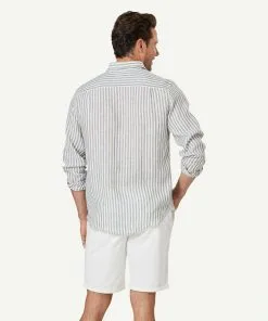 Gazman French Linen Stripe Long Sleeve Shirt - Khaki -Cheap Accessories Store 3 47017