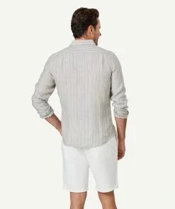 Gazman Tailored French Linen Stripe Long Sleeve Shirt - Sage -Cheap Accessories Store 3 47045