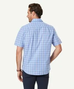 Gazman Easy Care Check Short Sleeve Shirt - Blue -Cheap Accessories Store 3 47327