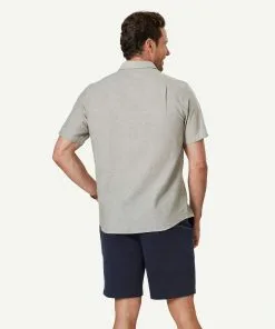 Gazman Linen Blend Plain Short Sleeve Shirt - Khaki -Cheap Accessories Store 3 47355