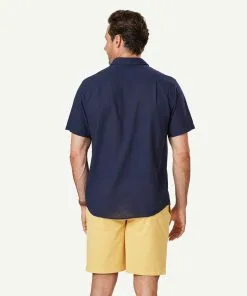 Gazman Linen Blend Plain Short Sleeve Shirt - Navy -Cheap Accessories Store 3 47365