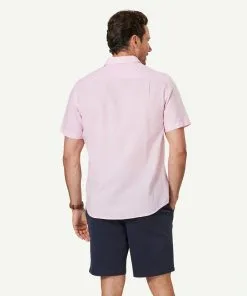 Gazman Linen Blend Plain Short Sleeve Shirt - Light Pink -Cheap Accessories Store 3 47370