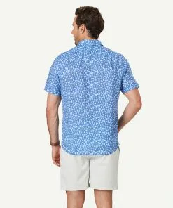 Gazman Linen Blend Cocktail Print Short Sleeve Shirt - French Navy -Cheap Accessories Store 3 47385