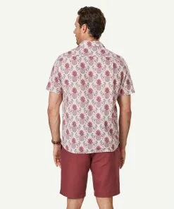Gazman Linen Blend Pineapple Print Short Sleeve Shirt - Pink -Cheap Accessories Store 3 47426