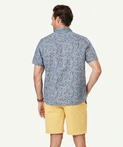 Gazman Linen Blend Fish Print Short Sleeve Shirt - Chambray 9 Gazman Linen Blend Fish Print Short Sleeve Shirt - Chambray -Cheap Accessories Store 3 47442