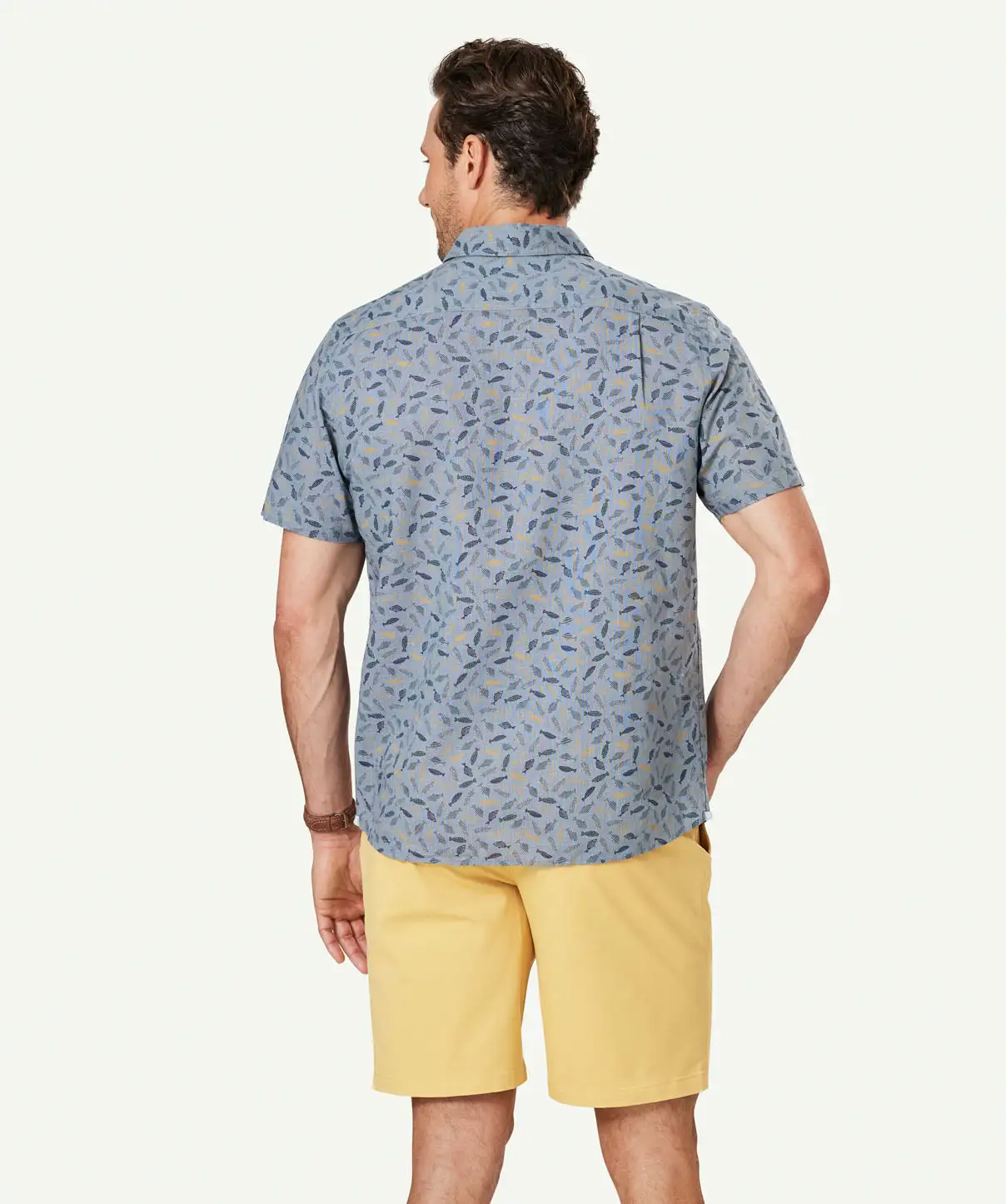 Gazman Linen Blend Fish Print Short Sleeve Shirt - Chambray 5 Gazman Linen Blend Fish Print Short Sleeve Shirt - Chambray - Image 3