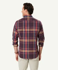 Gazman Casual Twill Multi Check Long Sleeve Shirt - Burgundy -Cheap Accessories Store 3 48591
