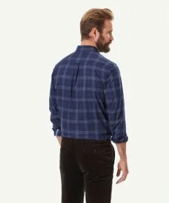 Gazman Easy Care Twill Melange Check Long Sleeve Shirt - Navy Melange -Cheap Accessories Store 3 49910