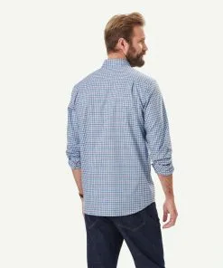 Gazman Easy Care Twill Melange Check Long Sleeve Shirt - Blue Melange -Cheap Accessories Store 3 49925