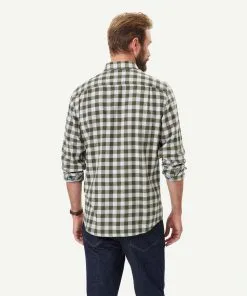 Gazman Brushed Twill Melange Check Long Sleeve Shirt - Olive -Cheap Accessories Store 3 49940