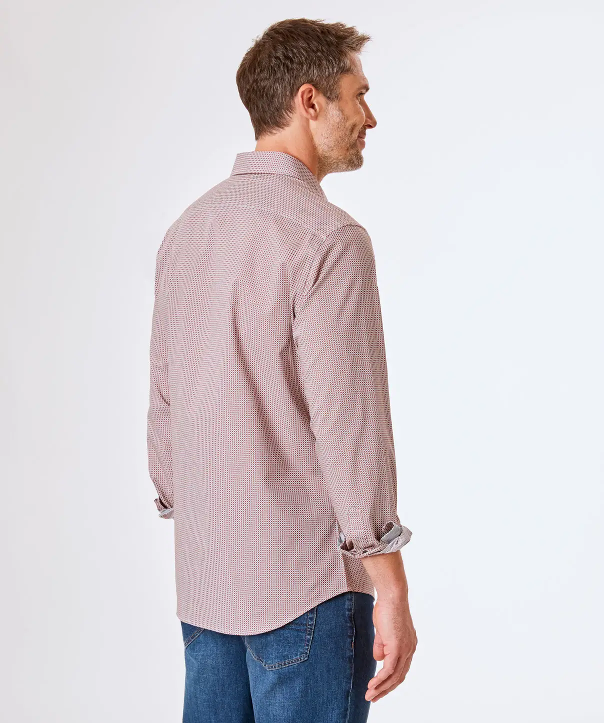 Gazman Tailored Fit Smart Square Print Shirt - Brick 5 Gazman Tailored Fit Smart Square Print Shirt - Brick - Image 3