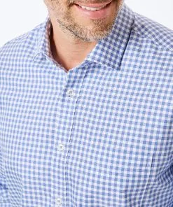 Gazman Easy Care Dobby Check Shirt - Blue -Cheap Accessories Store 3 44961d19 af3b 4738 8623 c8d6db468d56