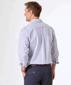 Gazman Casual Stretch Oxford Stripe Shirt - Blue -Cheap Accessories Store 3 4534e424 d92e 428d 9b44 7f8d2ea6099d