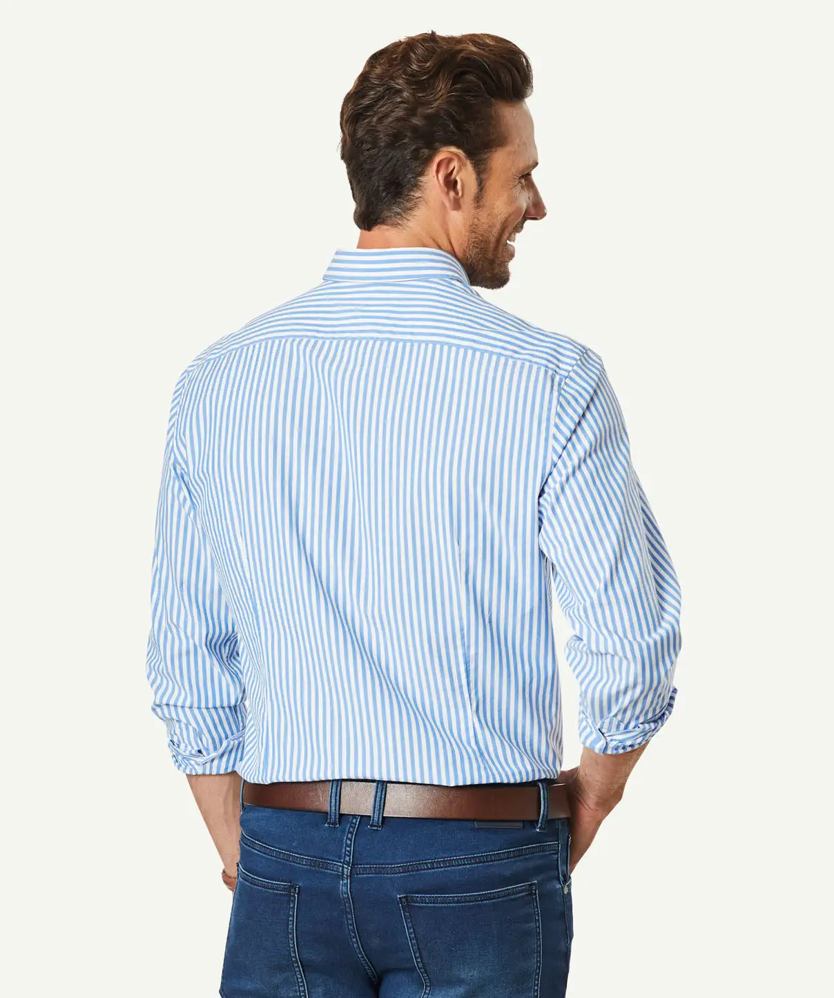 Gazman Tailored Casual Stretch Stripe Long Sleeve Shirt - Marine Blue 5 Gazman Tailored Casual Stretch Stripe Long Sleeve Shirt - Marine Blue - Image 3