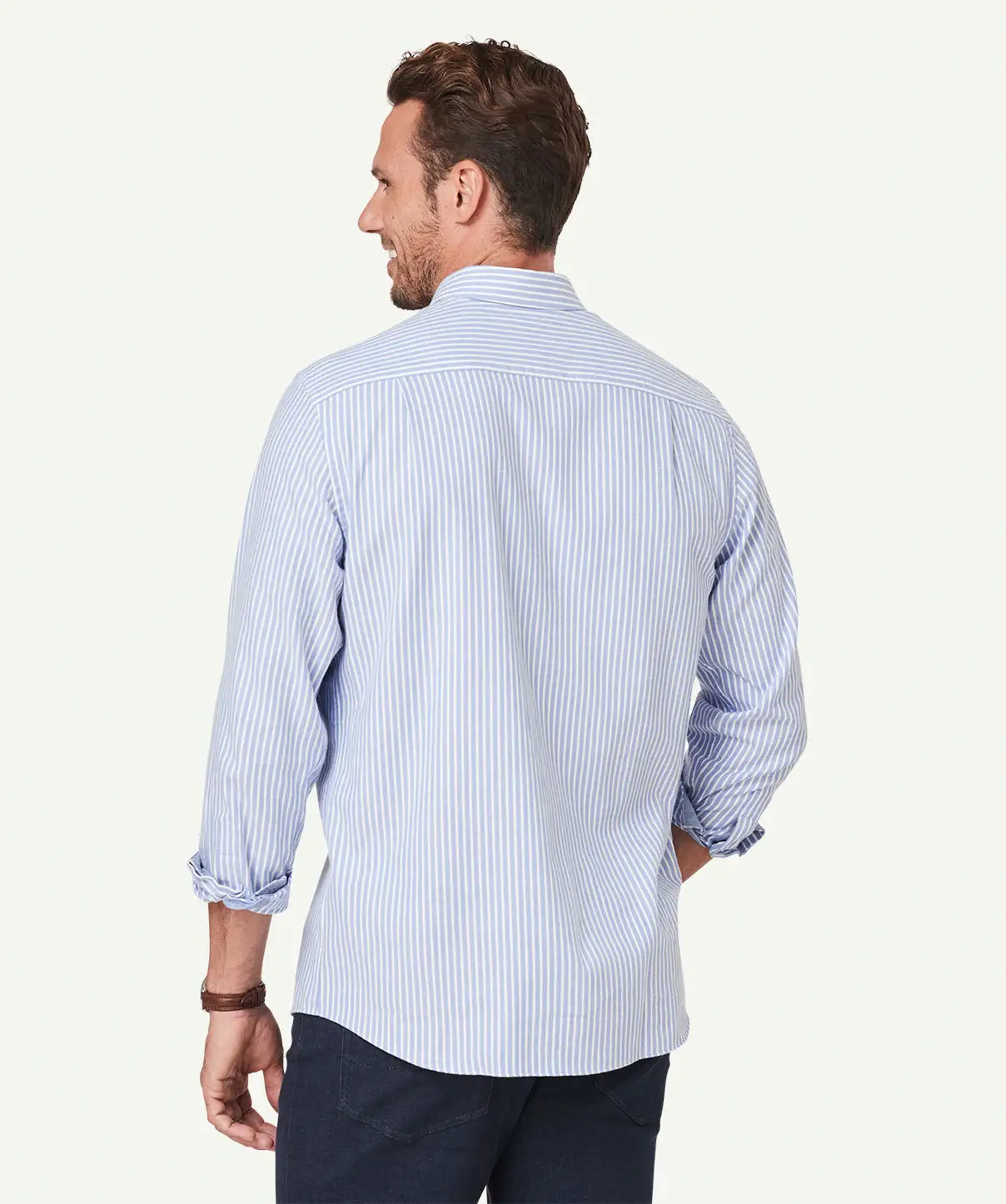 Gazman Brushed Twill Stripe Long Sleeve Shirt - Blue 5 Gazman Brushed Twill Stripe Long Sleeve Shirt - Blue - Image 3