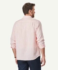 Gazman Linen Bengal Stripe Long Sleeve Shirt - Guava -Cheap Accessories Store 3 689357db 1f13 44b8 a950 65f307988ab8