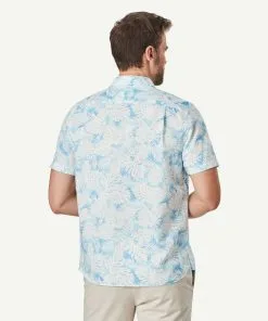 Gazman Linen Blend Fern Print Short Sleeve Shirt - Sky Blue -Cheap Accessories Store 3 6e7d2778 1341 4cf1 aa8e 9a387003e04b