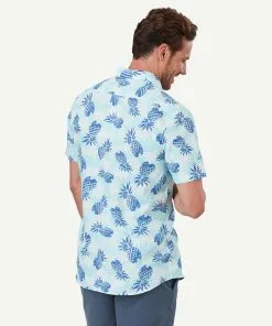 Gazman Tailored Fit Linen Blend Pineapple Short Sleeve Shirt - Turquoise -Cheap Accessories Store 3 75ba252e c390 4639 9a1a 82ef02e4c116