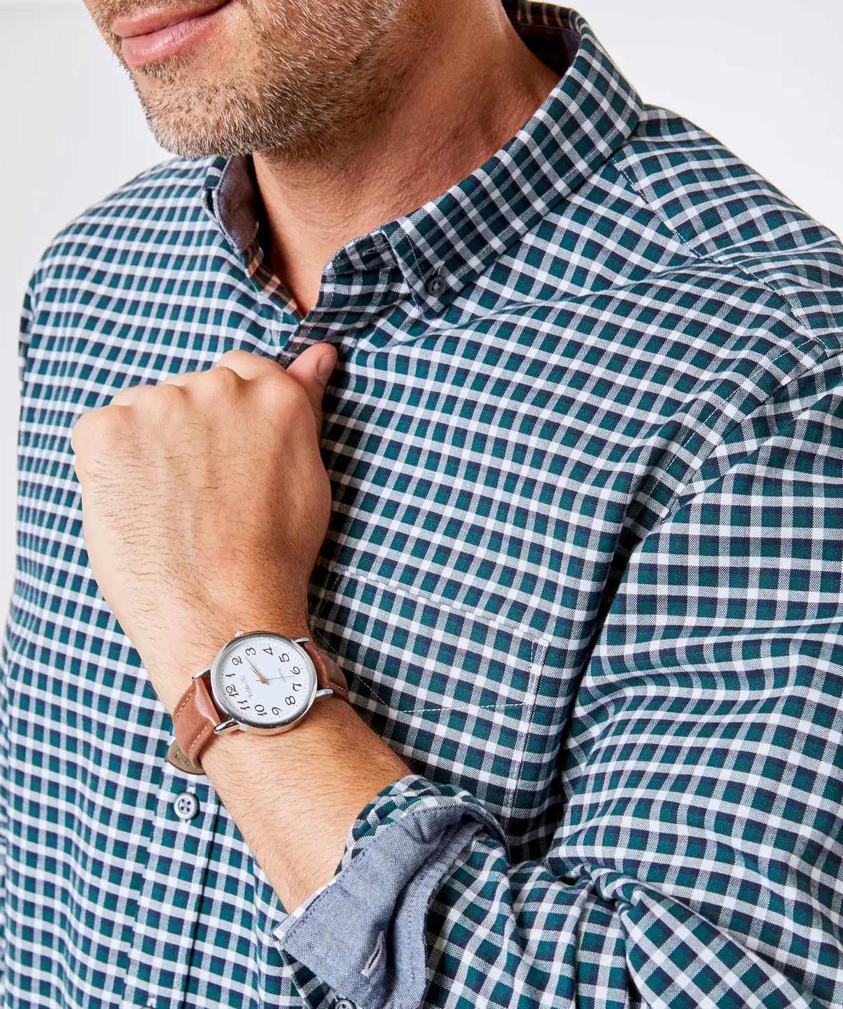 Gazman Casual Stretch Oxford Check Shirt - Forest 5 Gazman Casual Stretch Oxford Check Shirt - Forest - Image 3