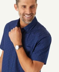 Gazman Tailored Fit Anchor Print Short Sleeve Shirt - Navy -Cheap Accessories Store 3 935a4248 cecf 46f0 95e5 45d302457534