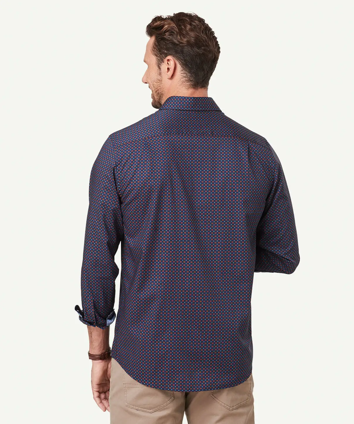 Gazman Smart Geo Square Printed Long Sleeve Shirt - Navy 5 Gazman Smart Geo Square Printed Long Sleeve Shirt - Navy - Image 3