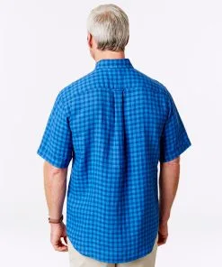 Gazman Pure Linen Check Short Sleeve Shirt - Blue -Cheap Accessories Store 3 a80160f7 6a0e 4928 b61e 4264f4f85ed8