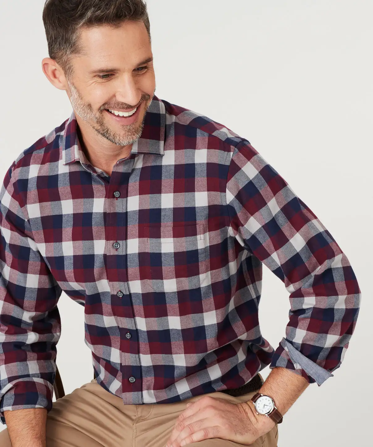 Gazman Brushed Twill Box Check Shirt - Brick 5 Gazman Brushed Twill Box Check Shirt - Brick - Image 3