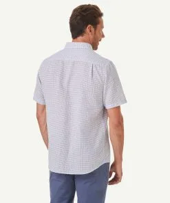 Gazman Linen Blend Dash Print Short Sleeve Shirt - Navy -Cheap Accessories Store 3 b8b4c242 5734 4ef0 be45 2d6a18ff88fd