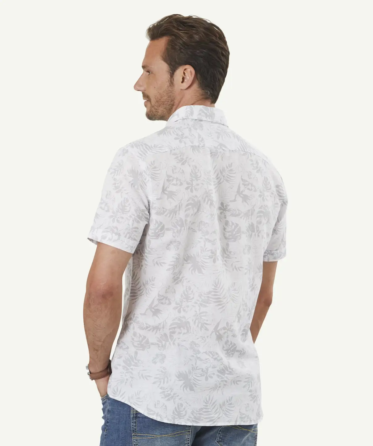 Gazman Tailored Fit Linen Blend Print Short Sleeve Shirt - Dove 5 Gazman Tailored Fit Linen Blend Print Short Sleeve Shirt - Dove - Image 3
