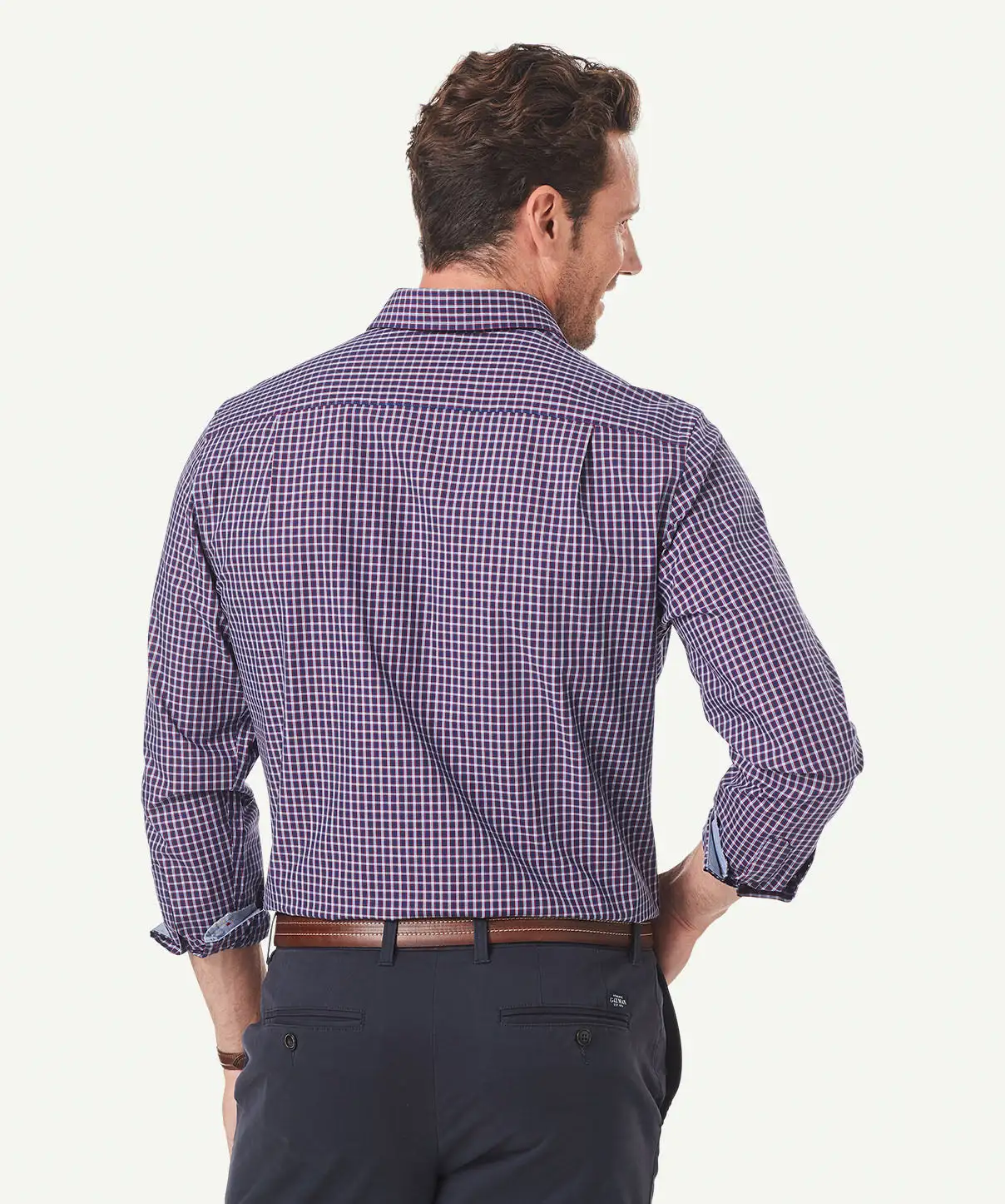 Gazman Easy Care Poplin Check Shirt - Navy/Red 5 Gazman Easy Care Poplin Check Shirt - Navy/Red - Image 3