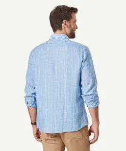 Gazman Tailored Linen Stripe Long Sleeve Shirt - Marine Blue -Cheap Accessories Store 3 fd06f746 c74f 463a 9271 3f9215fdea2c