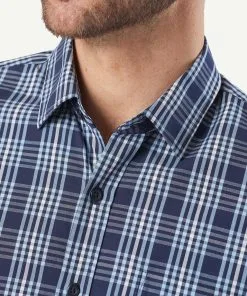 Gazman Tailored Casual Stretch Check Long Sleeve Shirt - Navy -Cheap Accessories Store 4 42839