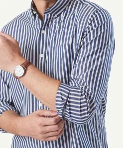Gazman Casual Stretch Stripe Long Sleeve Shirt - Navy -Cheap Accessories Store 4 42879