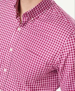 Gazman Tailored Easy Care Check Long Sleeve Shirt - Magenta -Cheap Accessories Store 4 44538