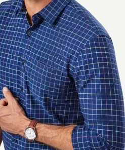 Gazman Tailored Oxford Check Long Sleeve Shirt - Navy 10 Gazman Tailored Oxford Check Long Sleeve Shirt - Navy -Cheap Accessories Store 4 46063