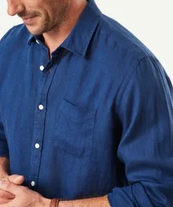 Gazman Pure French Linen Long Sleeve Shirt - Navy -Cheap Accessories Store 4 46119