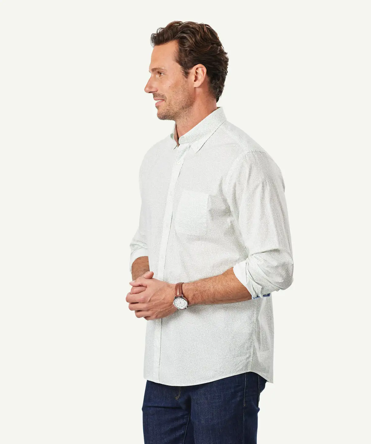 Gazman Casual Leaf Print Long Sleeve Shirt - Sage 6 Gazman Casual Leaf Print Long Sleeve Shirt - Sage - Image 4