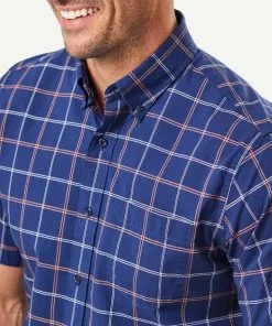 Gazman Casual Madras Check Short Sleeve Shirt - Navy -Cheap Accessories Store 4 46393